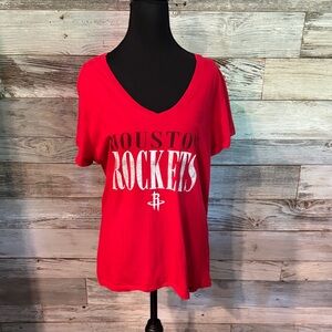 47 Brand Red Houston Rockets Women's V-Neck Tee